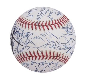 WWF Wrestling Superstars Multi Signed OAL Brown Baseball With 29 Signatures Including Lex Luger, Hill Billy Bob, Hacksaw Jim Duggan, Cactus Jack, Shawn Michaels, Bruno Sammartino and Others! (Beckett)